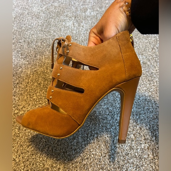 Isola Brown suede Lace-Up open toed Women's stiletto heels with gold accent - Picture 10 of 10